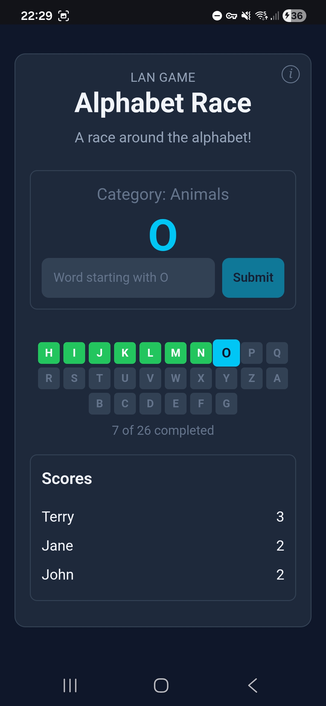 Alphabet Race — another wrong word, I'm back in