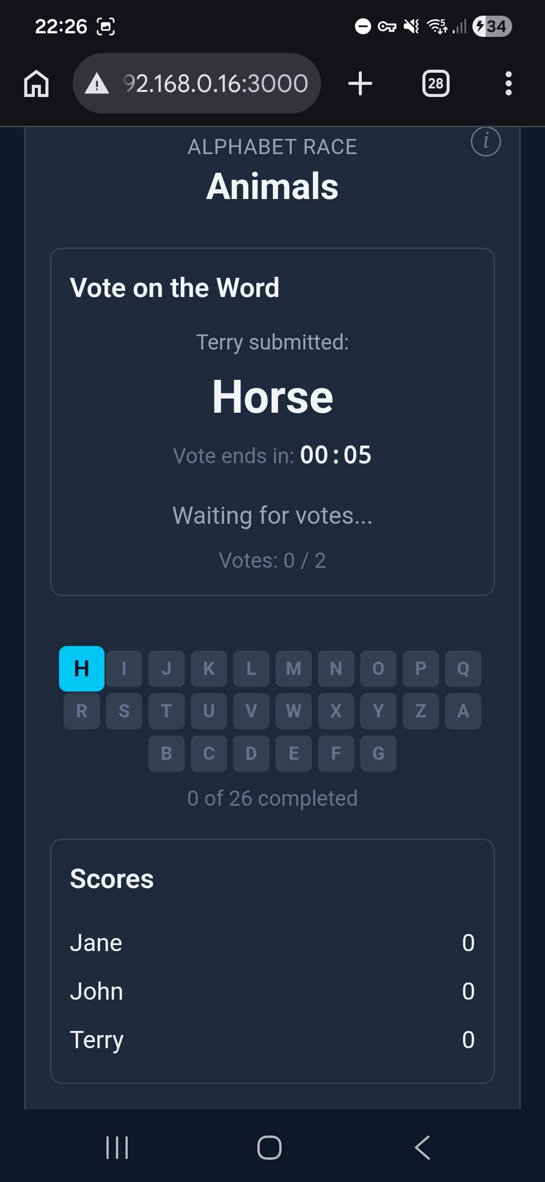 Alphabet Race — waiting for votes