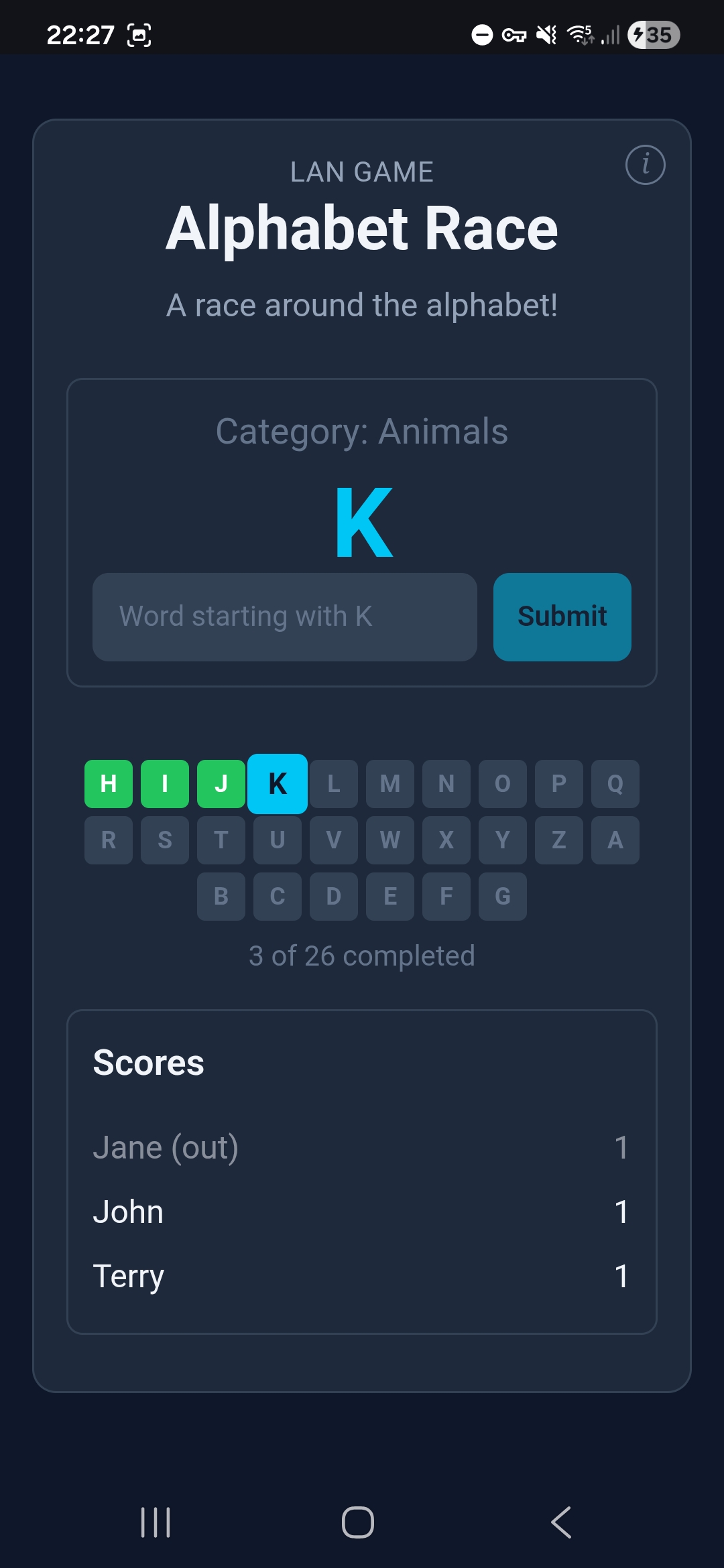 Alphabet Race — Jane out from wrong word