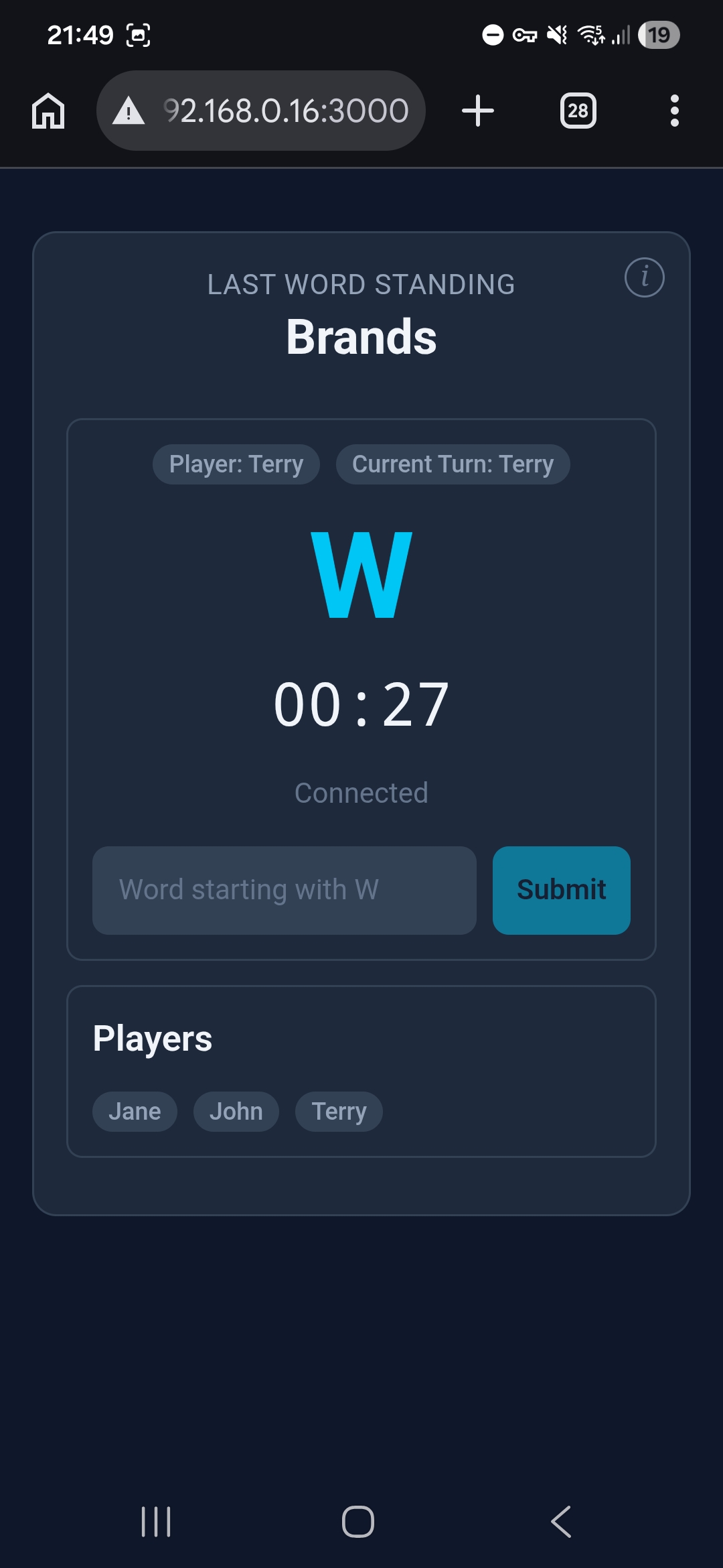 Last Word Standing — my turn, input ready