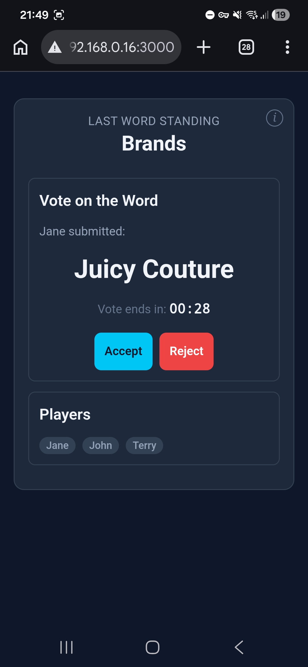 Last Word Standing — voting screen