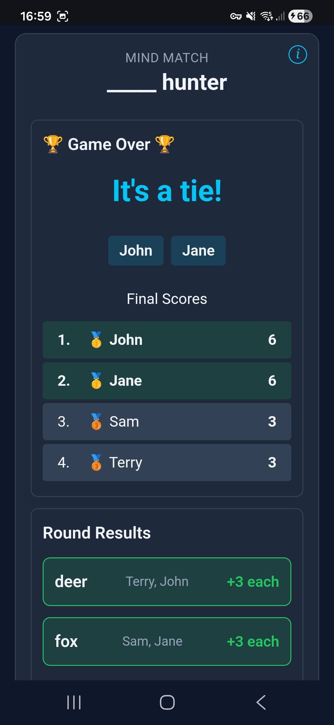 Mind Match leaderboard