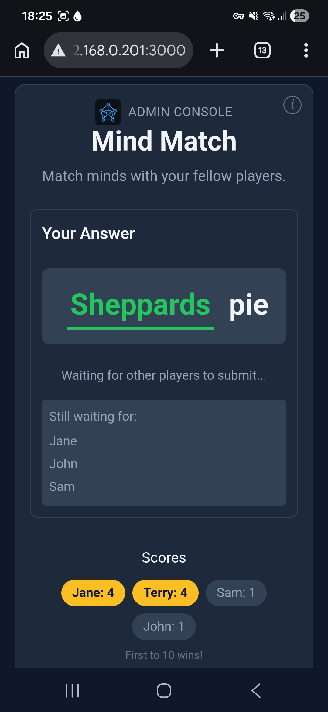 Mind Match — word submitted