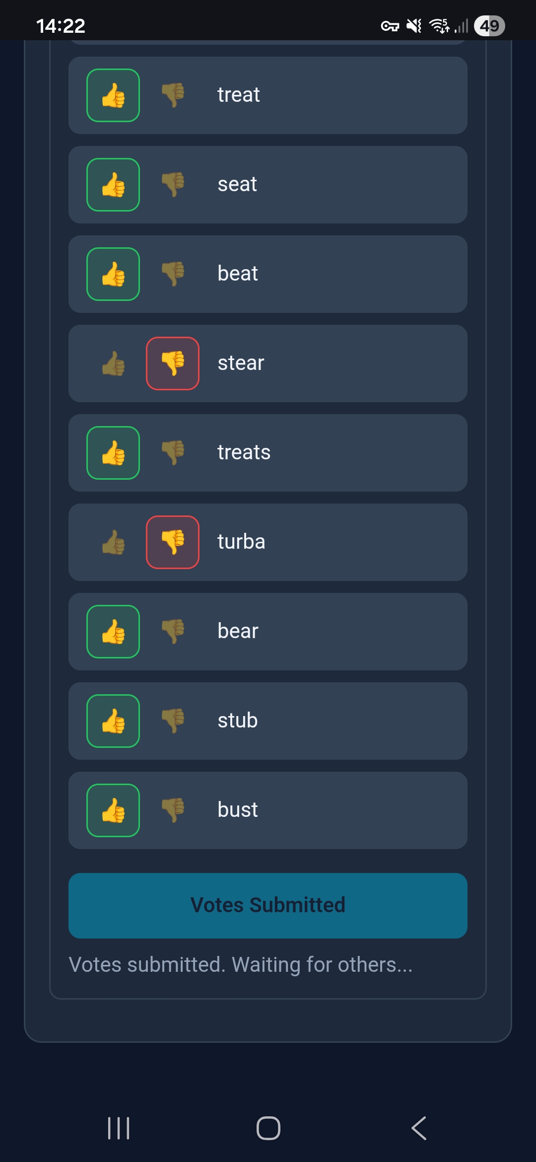 Nine Dash — votes submitted