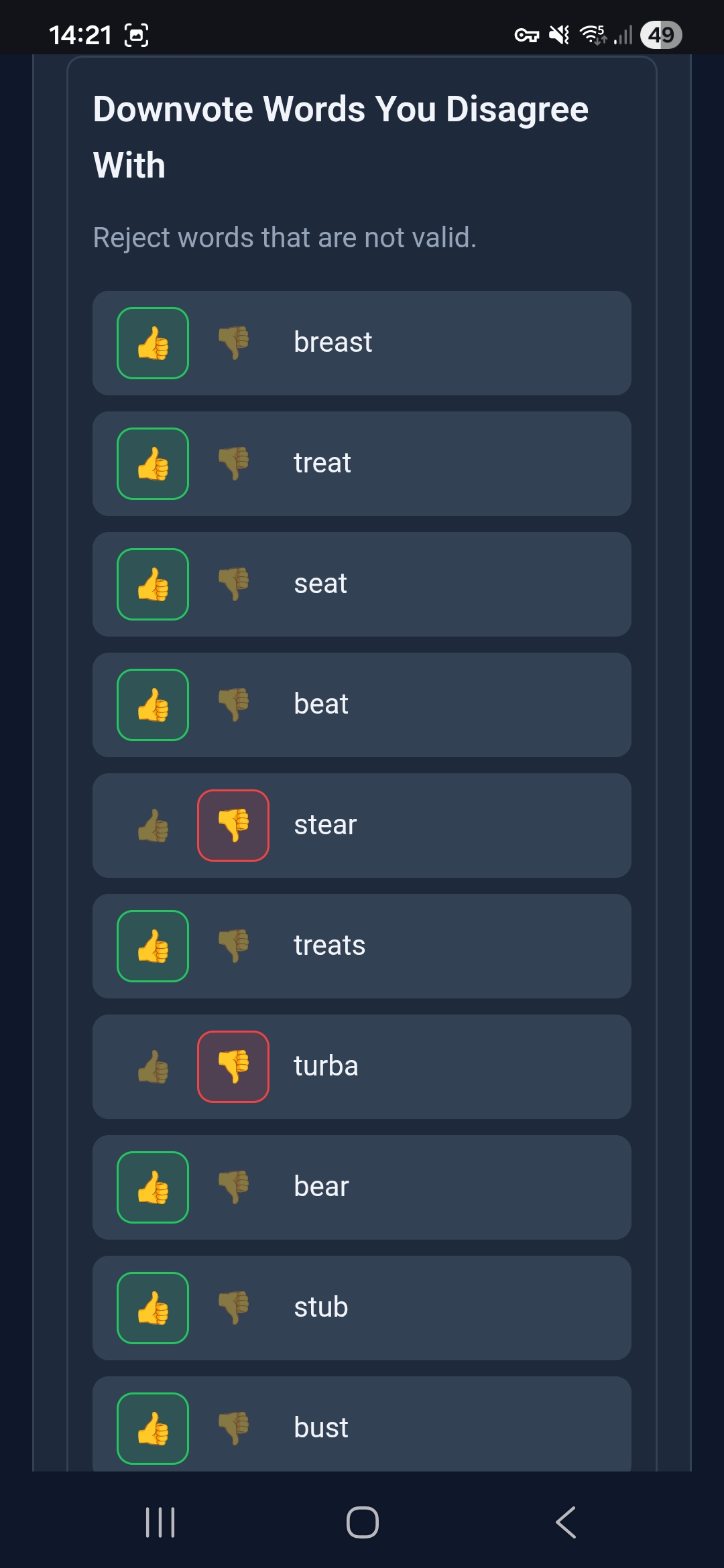 Nine Dash — voting screen