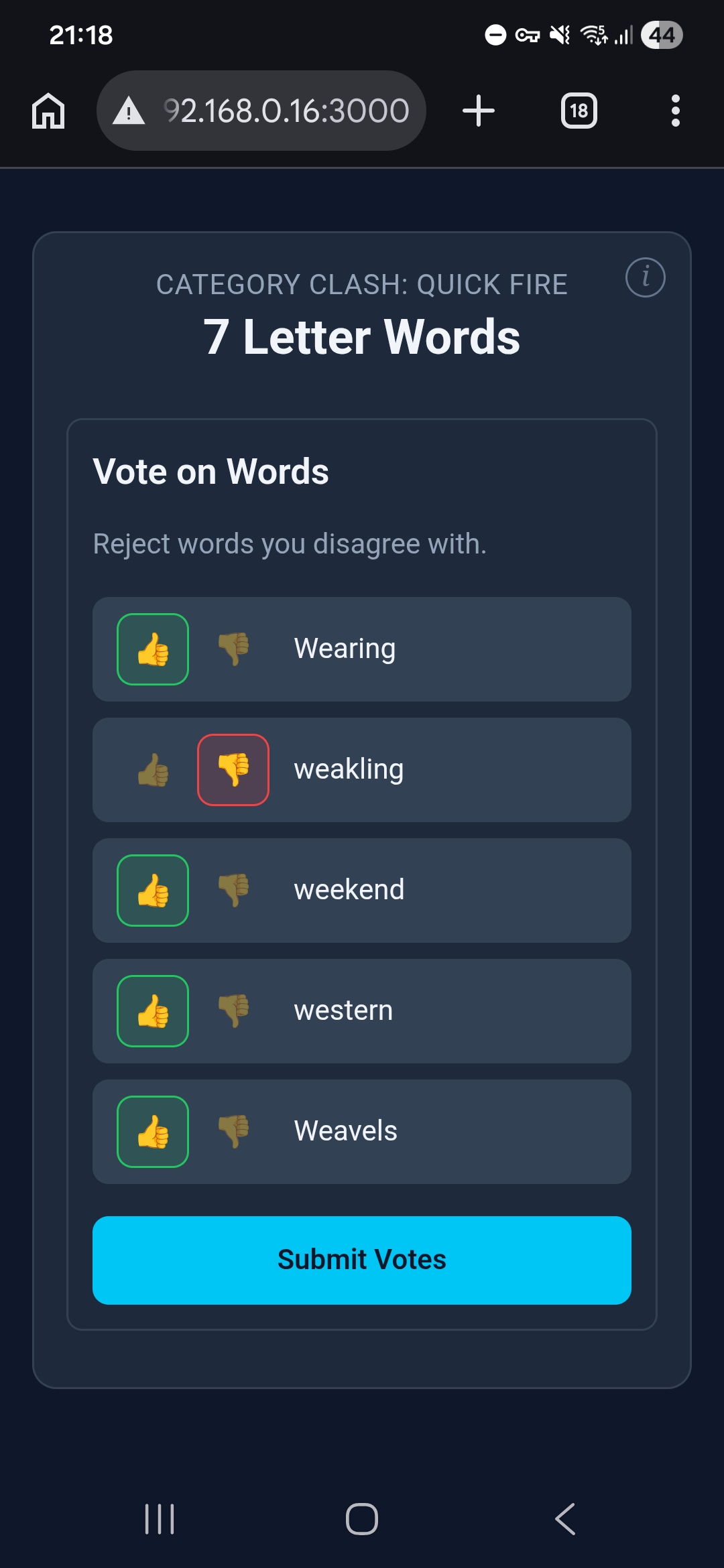 Quick Fire — voting screen