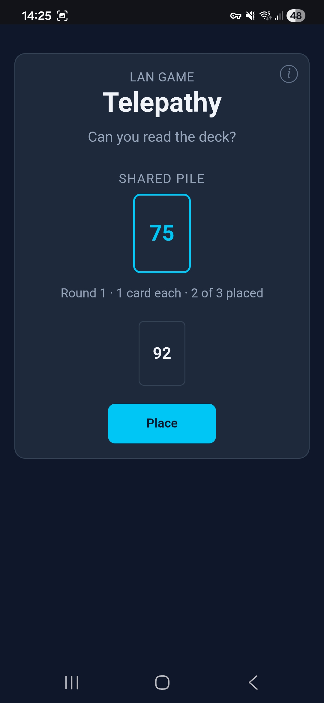 Telepathy — round 1, two cards placed