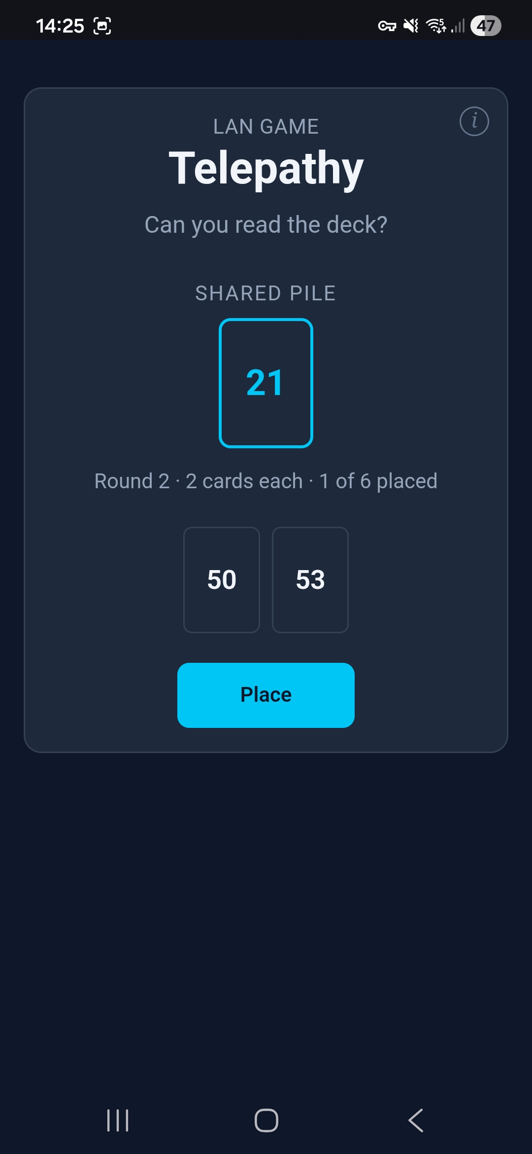 Telepathy — round 2, one card placed