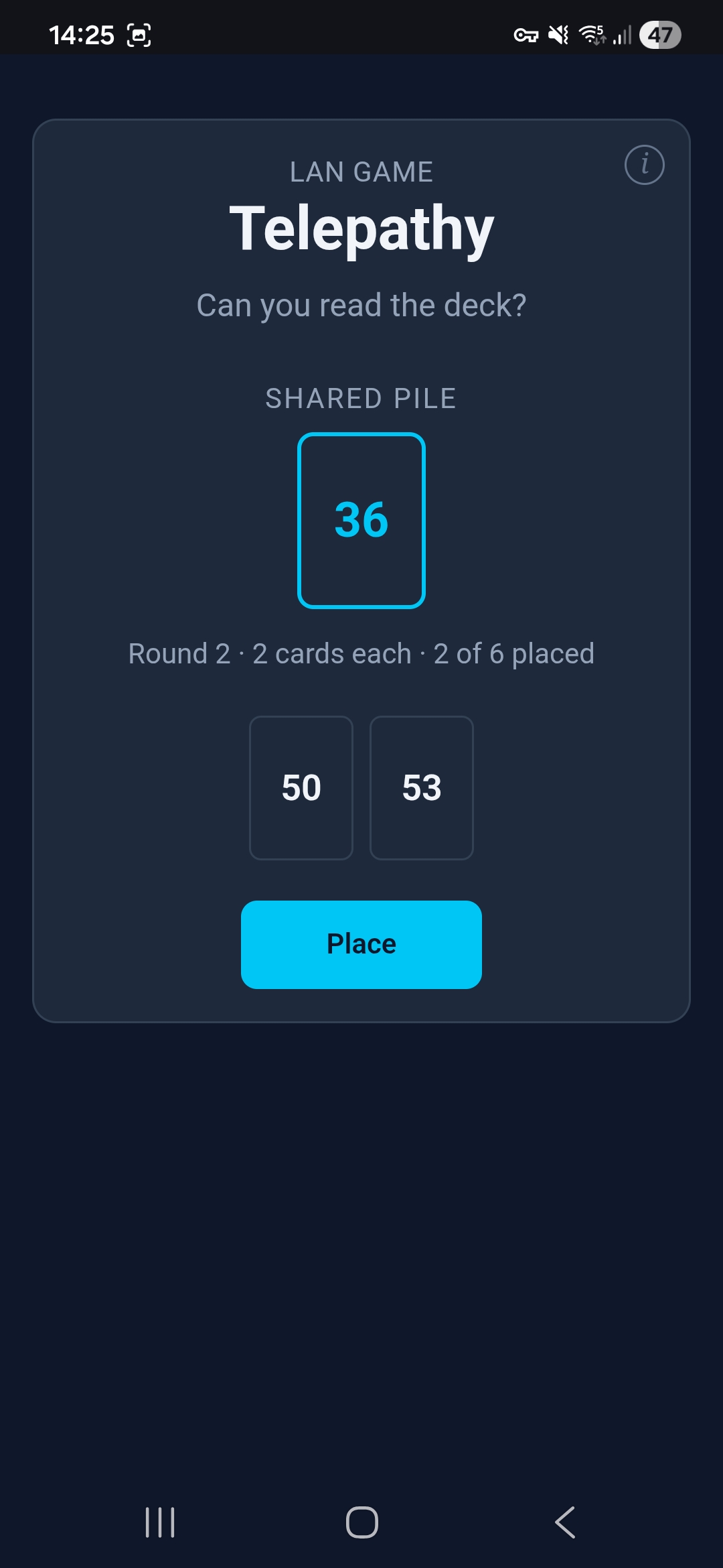 Telepathy — round 2, two cards placed