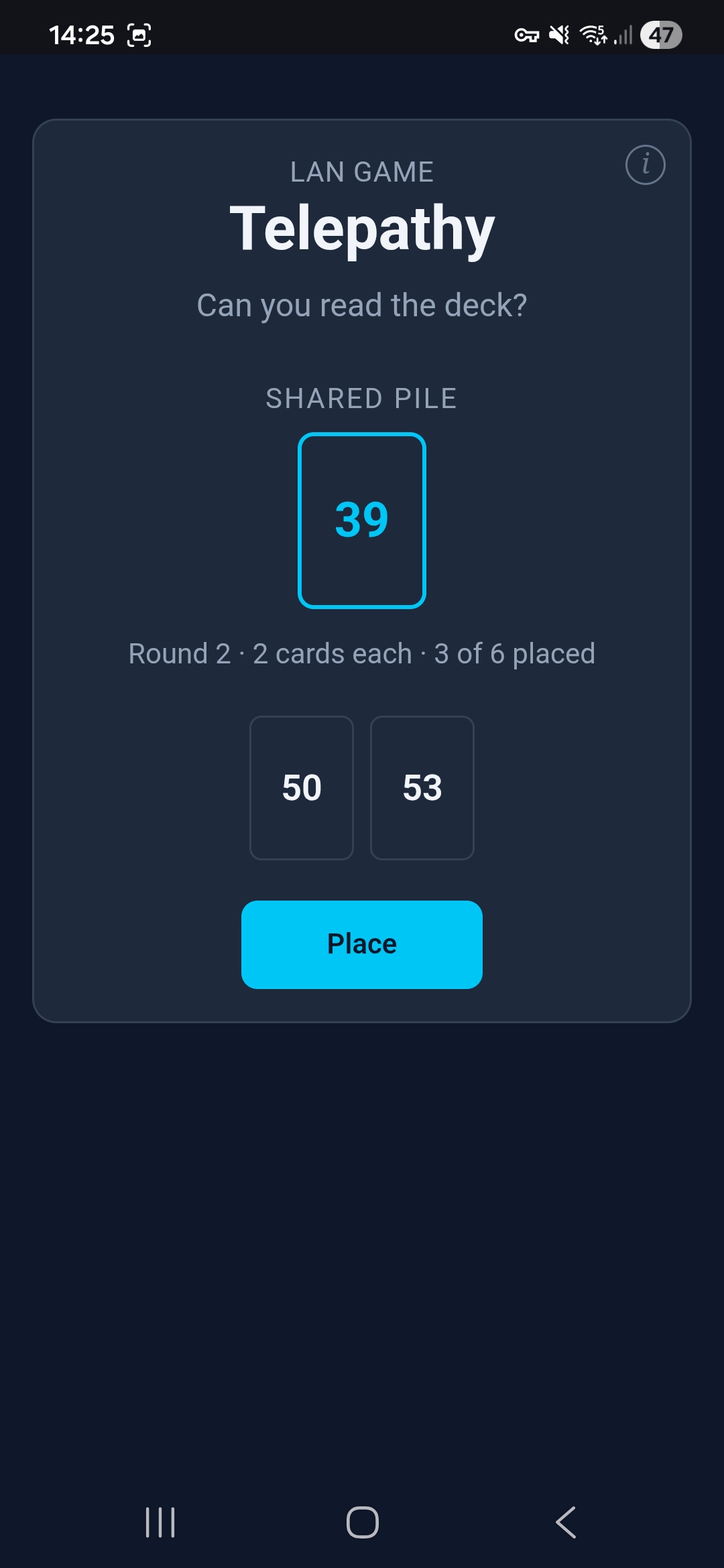 Telepathy — round 2, three cards placed
