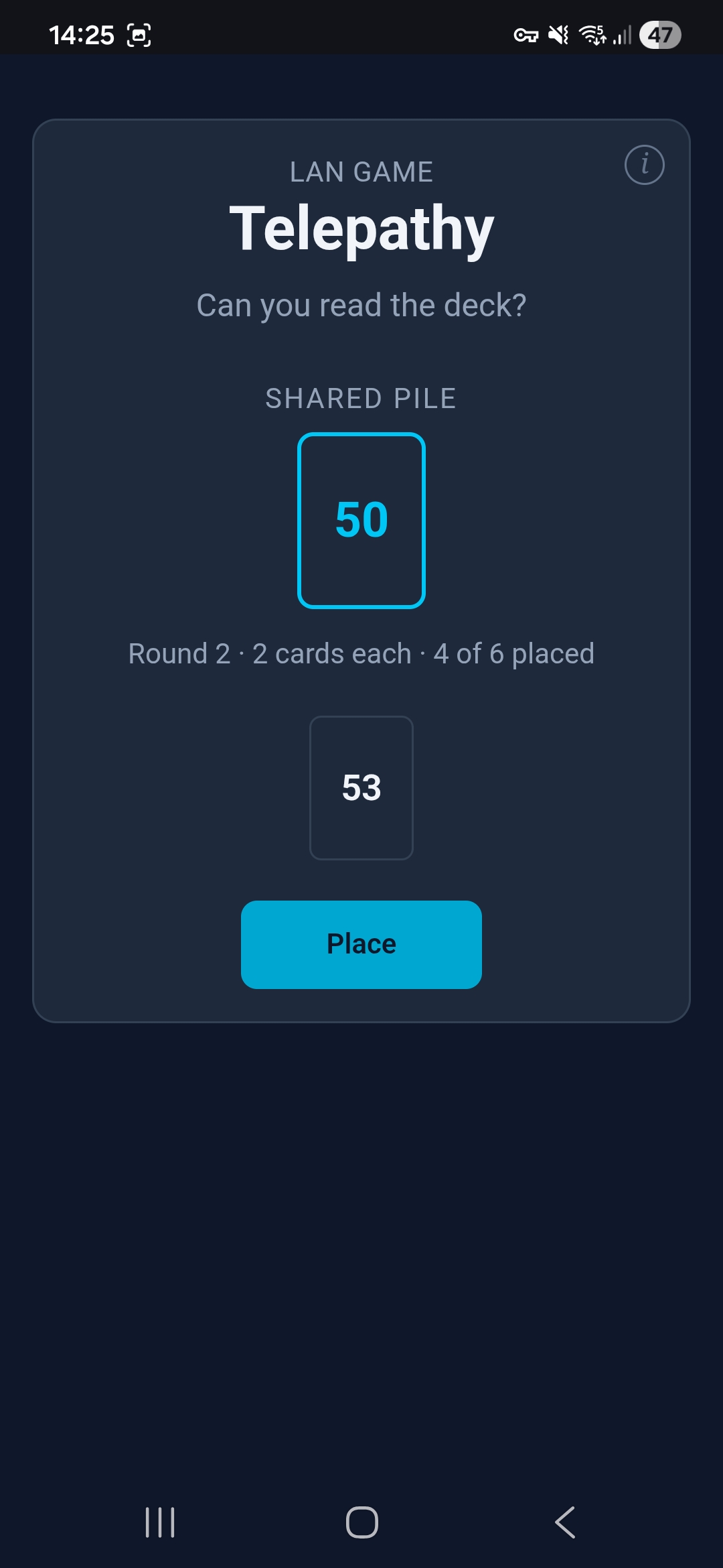 Telepathy — round 2, four cards placed