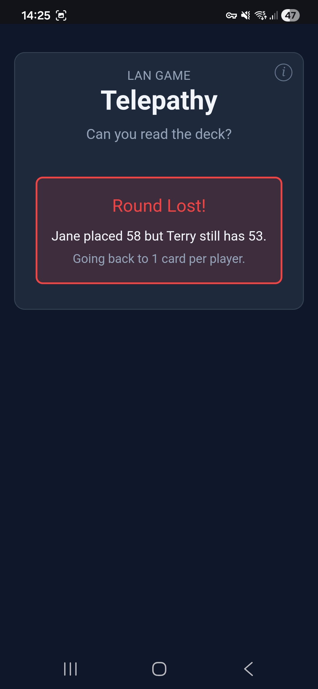 Telepathy — round 2 lost