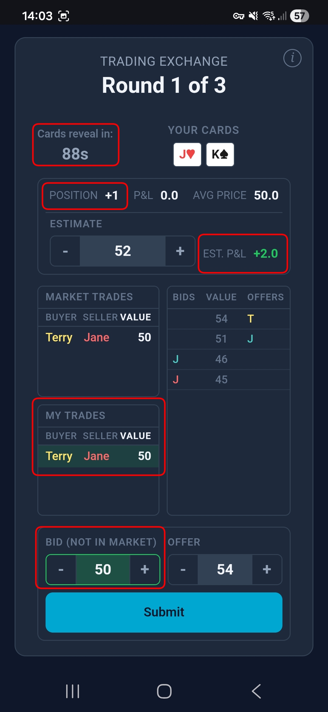 Trading Exchange — round 1, trade executed