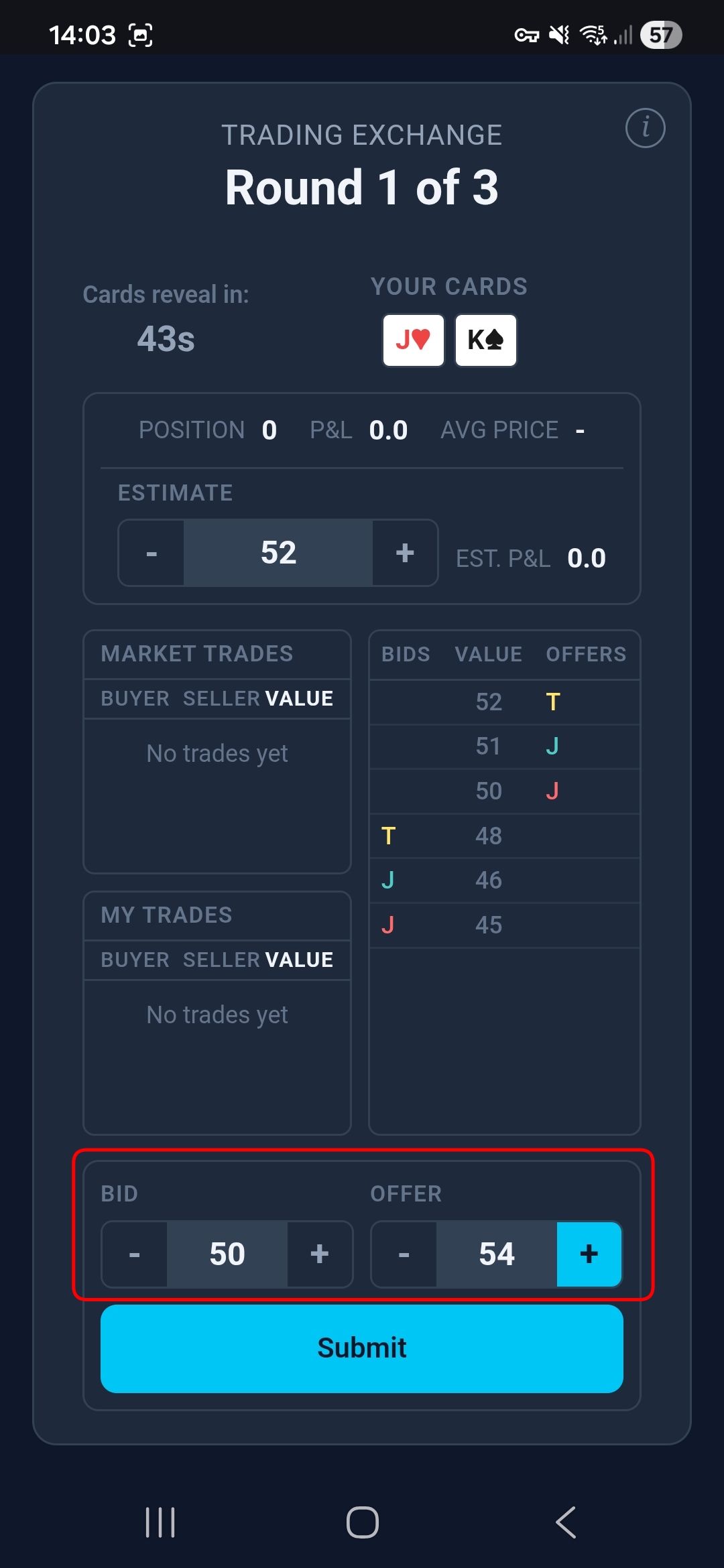 Trading Exchange — round 1, updating orders
