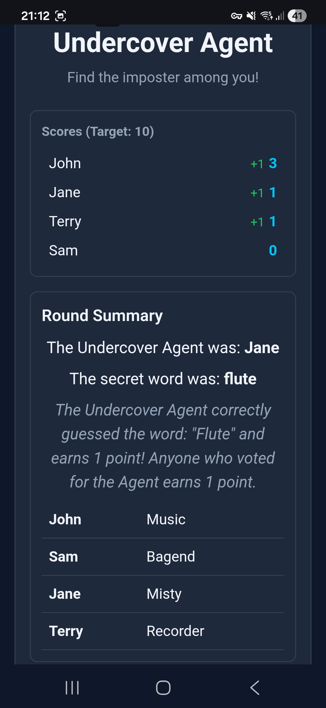 Undercover Agent — Correct Guess