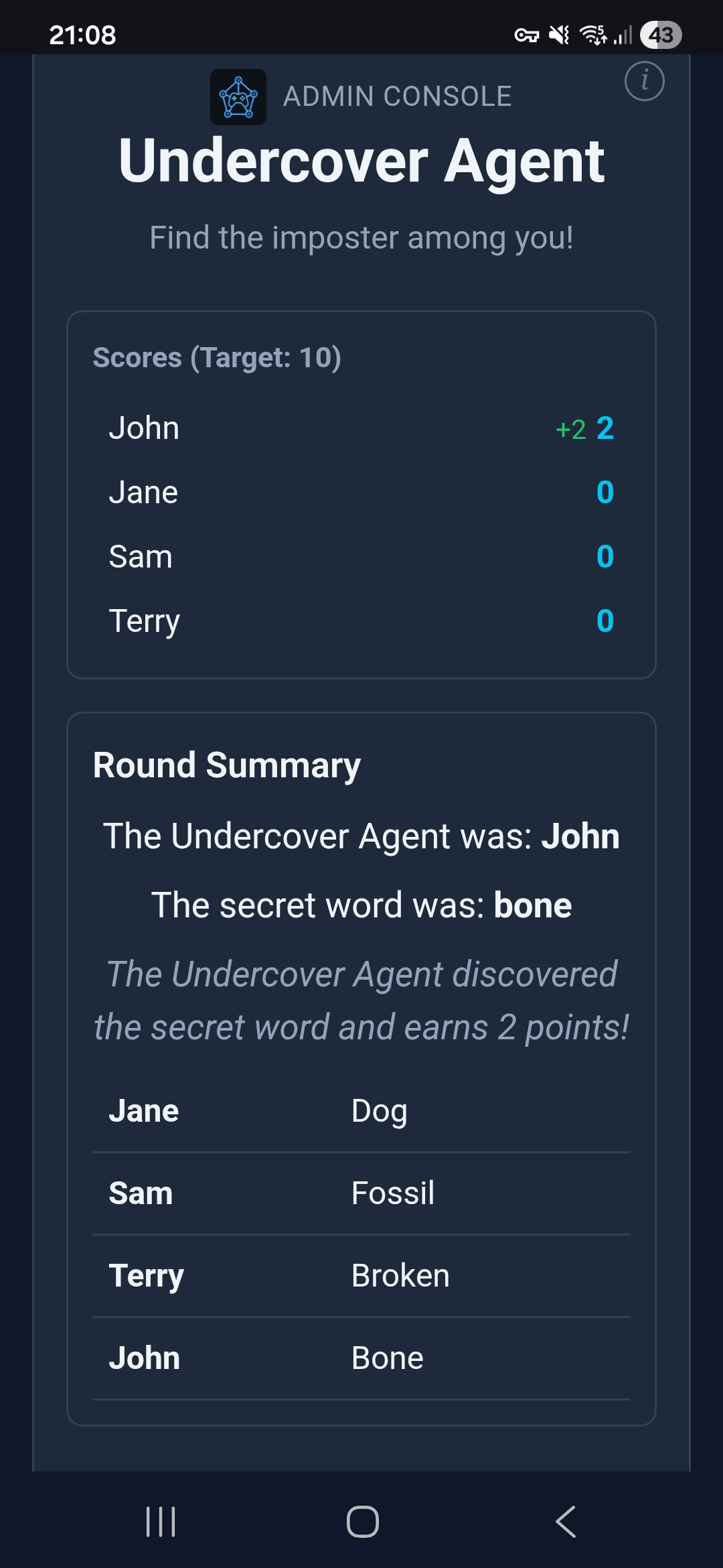 Undercover Agent — Early Guess