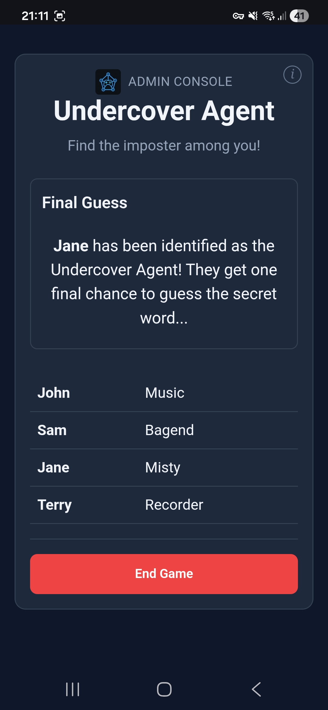 Undercover Agent — Identified the Agent