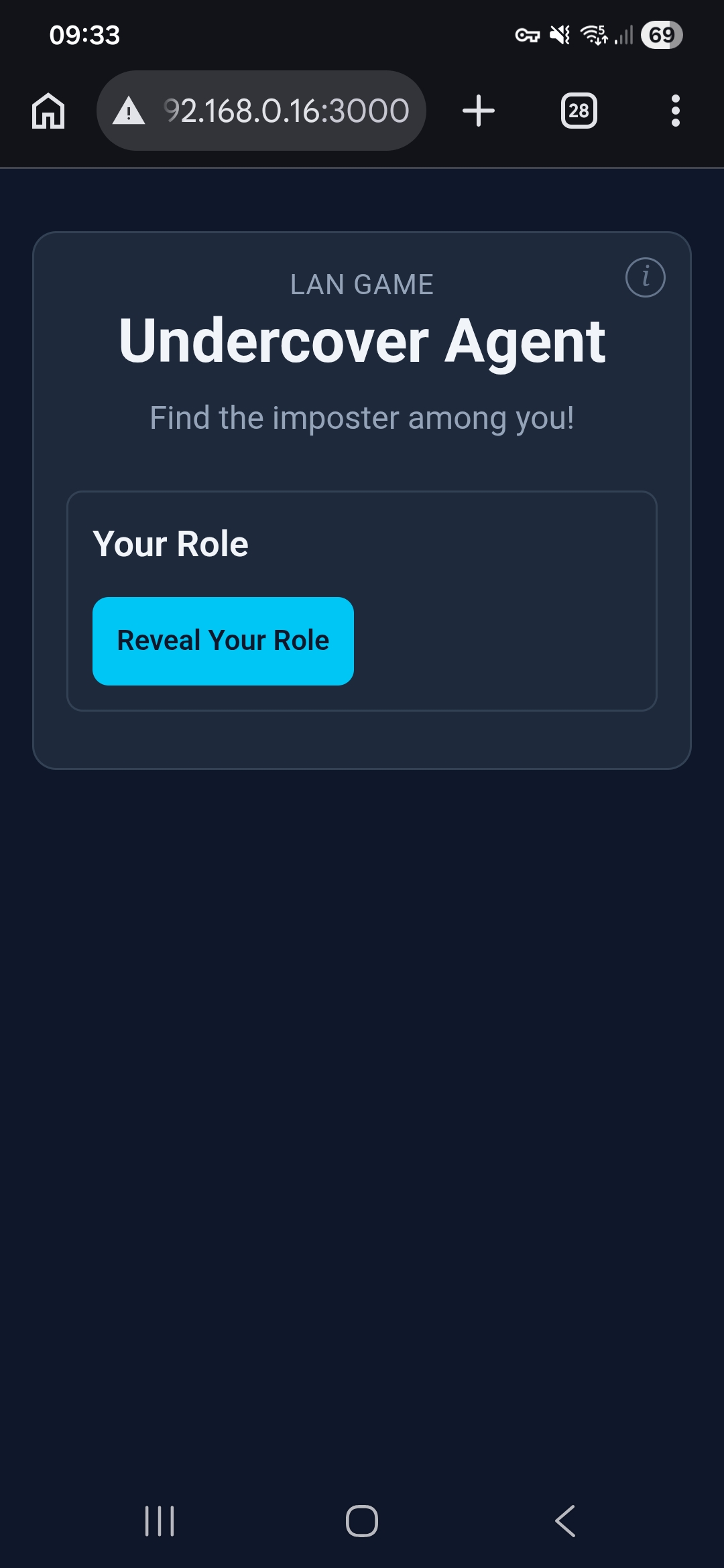 Undercover Agent — pre-reveal screen